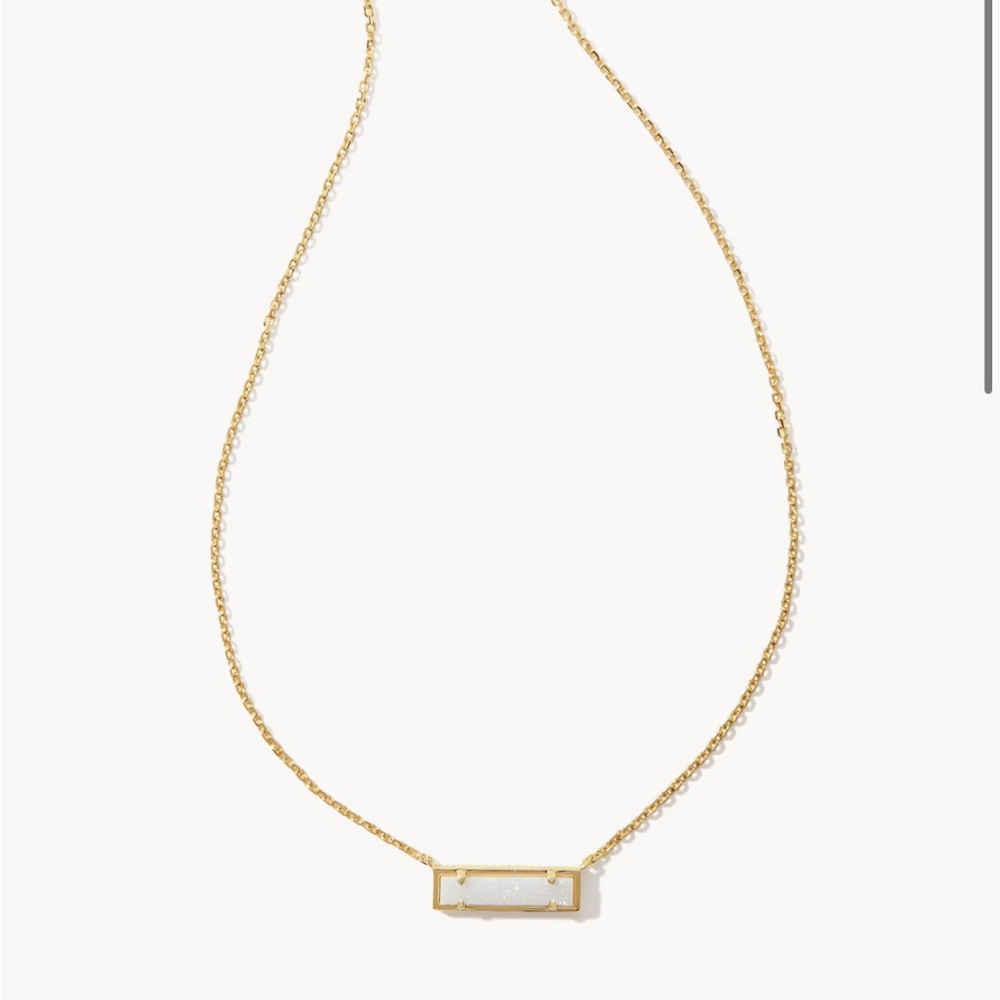 NWT Kendra Scott Leanor Gold Short Pendant Necklace in Iridescent Drusy